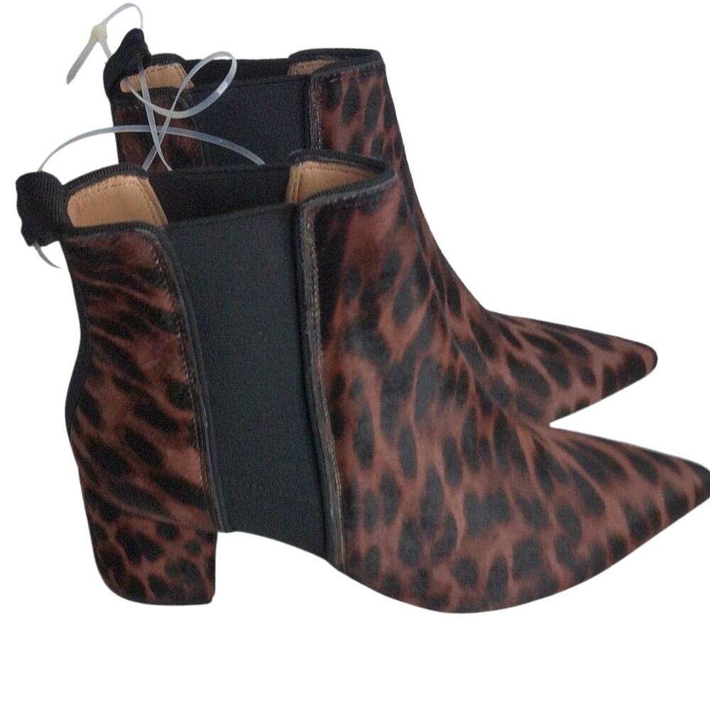 Anna Baiguera Animal Leopard Print Ponyhair Chelsea Boots Pointed Toe Bootie 39
